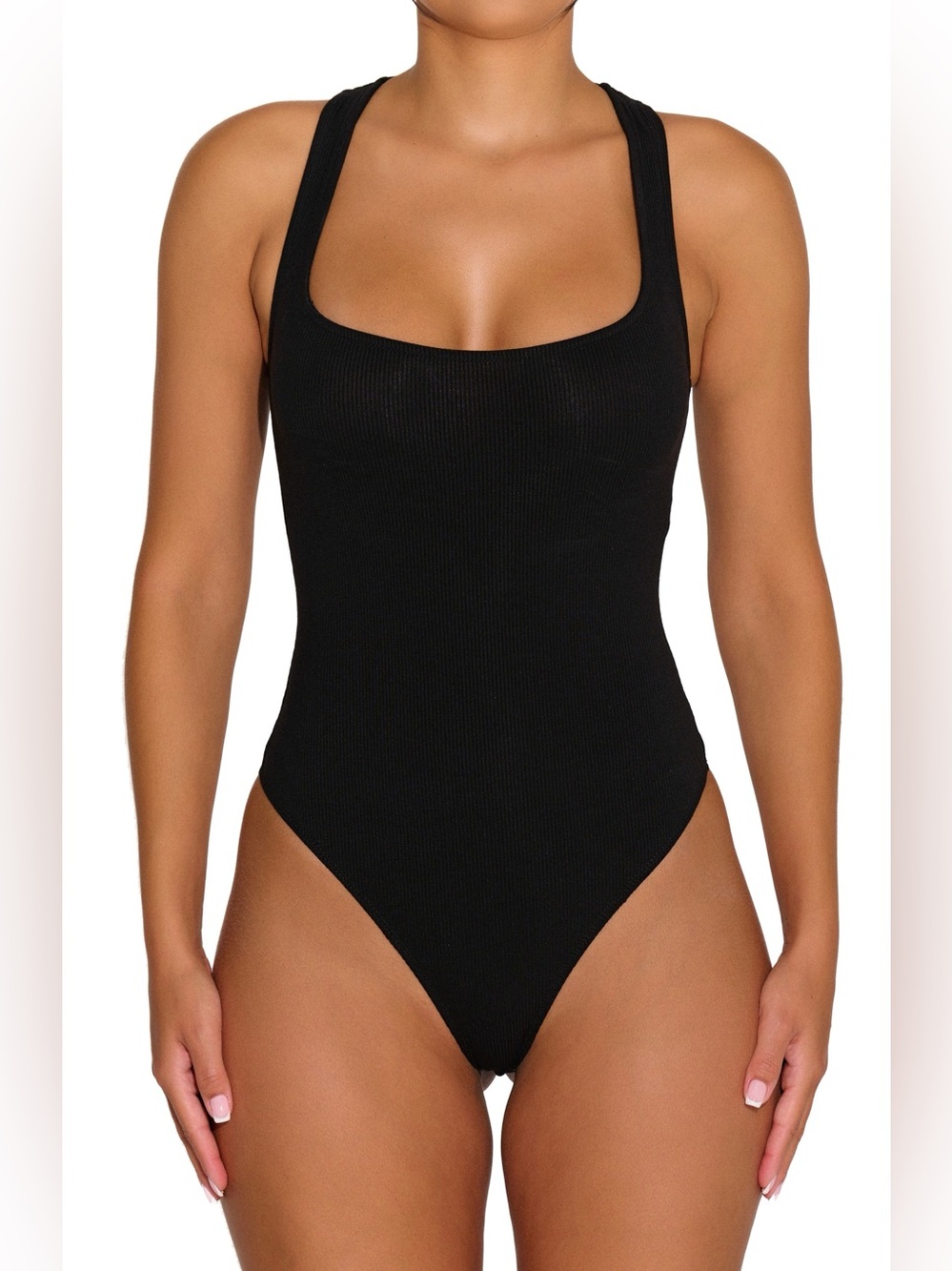 Naked Wardrobe Baby Snatched Racerback Ribbed Bodysuit Black